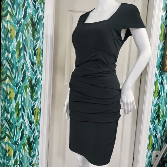 Carole Little Black Mother of The Bride Bodycon Tiered Square Neck Dress Size 14 - Picture 5 of 11